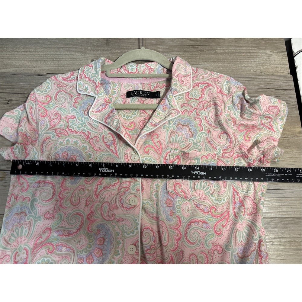 Lauren Ralph Lauren Women's M Pink Paisley Short Sleeve Cotton Pajama Crop Pant - Picture 5 of 10